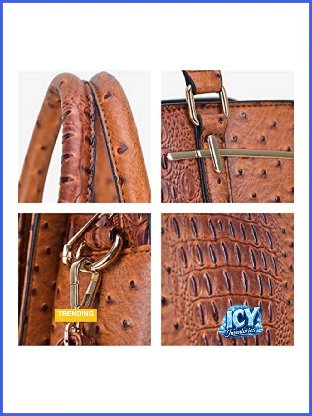 Faux Leather Satchel Bag Set 2pcs with 3 Compartments Top Handle Shoulder